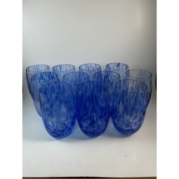 Set Of 11 Confetti Speckled Cobalt Blue Highball Tumblers 18oz